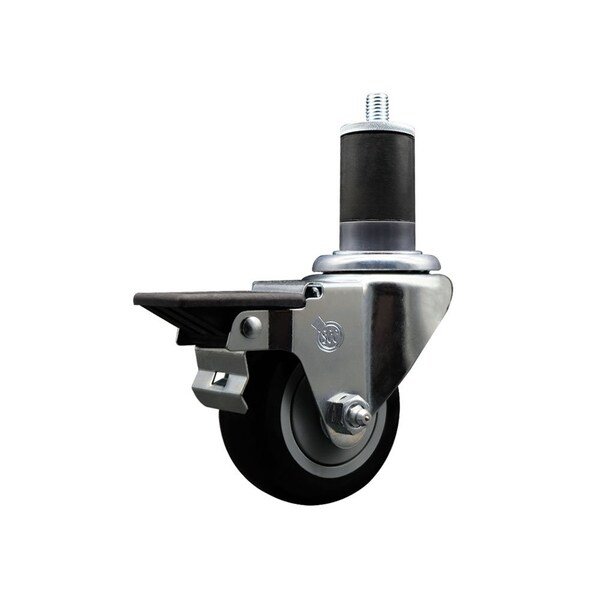 3'' Black Poly Swivel 1-5/8'' Expanding Stem Caster with Brake